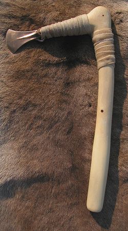 The completed Palstave Axe with rawhide binding applied