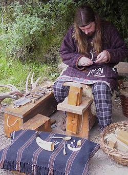 Making a small iron age celtic fishing gorge from antler. © Lorraine Botting