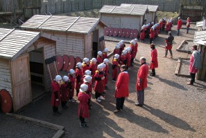 School party on parade in the Roman fort