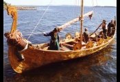 Landing a Viking Boat Reconstruction at Borre in Norway. 