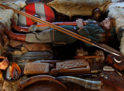 A male Viking burial including all the objects a man might need in the afterlife