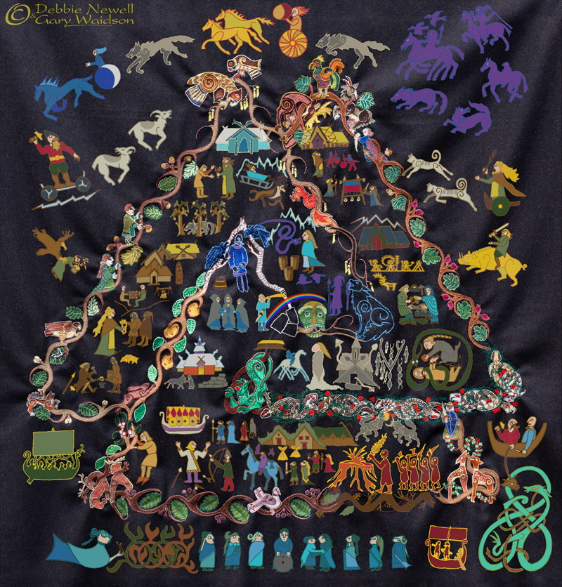 Norse Cloak of Myth. Concept Art overlaid on Embroidery.  Image and design copyrighted  Gary Waidson/Debbie Newell. All rights reserved.
